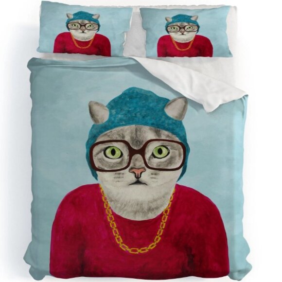 Deny Designs Rapper Cat Duvet Cover and Shams